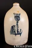 E.L. Farrar, E. L. FARRAR / BURLINGTON, VT Stoneware Jug w/ Unusual Floral Decoration, circa 1855, Stoneware