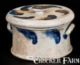 JOHN BELL / WAYNESBORO Decorated Stoneware Butter Crock w/ Matching Lid by John Bell, circa 1850-1880, Stoneware, sold Jul 2016