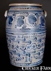 Hamilton & Jones, Exceptional 16 Gal. HAMILTON & JONES / GREENSBORO Profusely-Decorated Stoneware Jar, circa 1870, Stoneware