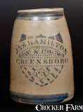 Jas. Hamilton & Co., JAS. HAMILTON & CO. / GREENSBORO, PA Stoneware Wax Sealer w/ Shield Decoration, circa 1875, Stoneware