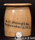A. P. Donoghho, Rare Misspelled "A. P. Donoghho / Parkersburg, W. Va." Small Stoneware Canning Jar, circa 1875, Stoneware