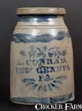 A. Conrad, A. CONRAD / NEW GENEVA, PA Stoneware Canning Jar w/ Striped and Stenciled Decoration, circa 1875, Stoneware