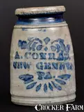 A. Conrad, A. CONRAD / NEW GENEVA, PA Stoneware Canning Jar w/ Striped and Stenciled Decoration, circa 1875, Stoneware