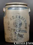 J.E. Eneix, J. E. ENEIX / NEW GENEVA, PA Stoneware Jar with Stenciled Decoration, circa 1875, Stoneware