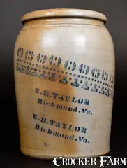 E. B. Taylor, E. B. TAYLOR / Richmond, Va Stoneware Jar w/ Stenciled Decoration att. A. P. Donaghho, circa 1880, Stoneware