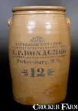 Excelsior Pottery, 12 Gal. EXCELSIOR POTTERY / A. P. DONAGHHO / Parkersburg, W. Va. Stoneware Jar, circa 1880, Stoneware