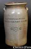 A.P. Donaghho, 4 Gal. A. P. DONAGHHO / PARKERSBURG, W.V. Stoneware Churn