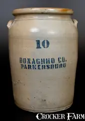Donaghho Co., 10 Gal. DONAGHHO CO. / PARKERSBURG Stoneware Jar, circa 1885, Stoneware