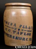 China Palace, CHINA PALACE / C. G. TAYLOR / PETERSBURG, VA Stoneware Jar att. A. P. Donaghho, circa 1880, Stoneware