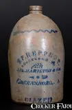 T.F. Reppert, T. F. REPPERT / GREENSBORO, PA Stoneware Jug w/ Unusual GLAZED Stencil, circa 1880, Stoneware