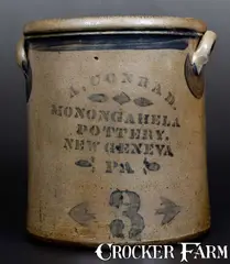 A. Conrad Monongahela Pottery, A. CONRAD / MONONGAHELA POTTERY / NEW GENEVA, PA Stoneware Crock, circa 1875, Stoneware