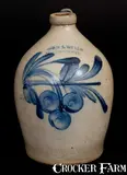 COWDEN & WILCOX / HARRISBURG, PA Stoneware Jug with Cherries Decoration by Cowden & Wilcox, circa 1865, Stoneware, sold Jul 2016