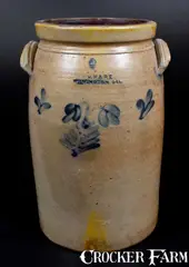 Wm. Hare, Extremely Rare Four-Gallon WM. HARE / WILMINGTON, DEL Stoneware Jar w/ Floral Design, circa 1875, Stoneware