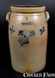 Wm. Hare, Extremely Rare Four-Gallon WM. HARE / WILMINGTON, DEL Stoneware Jar w/ Floral Design, circa 1875, Stoneware