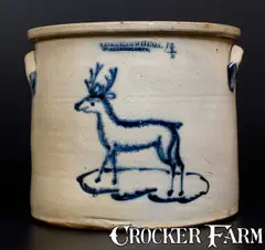 Cowden & Wilcox, Extremely Rare COWDEN & WILCOX / HARRISBURG, PA Stoneware Deer Crock, circa 1865, Stoneware