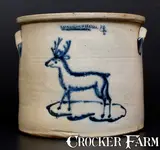 Extremely Rare COWDEN & WILCOX / HARRISBURG, PA Stoneware Deer Crock by Cowden & Wilcox, circa 1865, Stoneware, sold Jul 2016