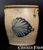 M. & T. Miller, Scarce M. & T. MILLER / NEWPORT, PA Stoneware Jar w/ Large Cobalt Leaf