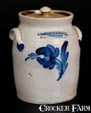 COWDEN & WILCOX / HARRISBURG, PA Stoneware Lidded Jar w/ Floral Decoration by Cowden & Wilcox, circa 1865, Stoneware, sold Jul 2016