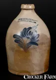 COWDEN & WILCOX / HARRISBURG, PA Stoneware Jug w/ Cobalt Floral Decoration by Cowden & Wilcox, circa 1865, Stoneware, sold Jul 2016