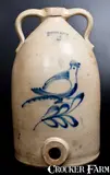 Saterlee & Mory, 6 Gal. SATERLEE & MORY / FORT EDWARD, NY Stoneware Water Cooler w/ Bird Decoration, circa 1865, Stoneware