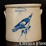 Ottman Bro, 4 Gal. OTTMAN BRO'S / FORT EDWARD, NY Stoneware Crock w/ Bird on Stump, circa 1875, Stoneware