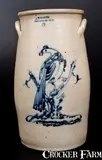 W. A. Lewis, Rare W. A. LEWIS / GALESVILLE, NY Stoneware Churn with Pheasant Decoration, circa 1858, Stoneware