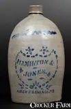 HAMILTON & JONES / GREENSBORO, PA Stoneware Jug with Stenciled Shield by Hamilton & Jones, circa 1875, Stoneware, sold Jul 2016
