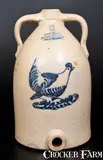 NEW YORK STONEWARE CO. / FORT EDWARD, NY Stoneware Jug Cooler w/ Chicken by New York Stoneware Co., circa 1875, Stoneware, sold Jul 2016