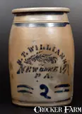 R. T. Williams, 2 Gal. R. T. WILLIAMS / NEW GENEVA, PA Stoneware Jar with Stenciled Bird Decoration