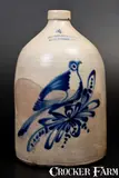 Satterlee & Mory, 4 Gal. SATTERLEE & MORY / FORT EDWARD, N.Y. Stoneware Bird Jug, circa 1875, Stoneware