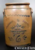 Williams And Reppert, 6 Gal. WILLIAMS & REPPERT / GREENSBORO, PA Stoneware Jar, circa 1885, Stoneware