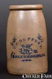 T.F. Reppert, T. F. REPPERT / GREENSBORO, PA Stoneware Canning Jar with Stenciled Bird, circa 1880, Stoneware