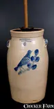 E. W. Farrington, Rare 6 Gal. E. W. FARRINGTON / ELIMIRA, NY Stoneware Bird Churn w/ Molded Handles, circa 1880, Stoneware