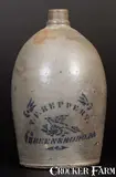 T.F. Reppert, 1 Gal. T. F. REPPERT / GREENSBORO, PA Stoneware Jug w/ Stenciled Bird Decoration, circa 1880, Stoneware