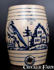 J. & E. Norton, Important J. & E. NORTON / BENNINGTON, VT Stoneware Water Cooler w/ Four Pheasants and House, circa 1855, Stoneware