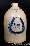 Scarce Four-Gallon E & L P NORTON / BENNINGTON VT. Stoneware Jug w/ Cobalt Wreath and 1872 Date by E & L P Norton, 1872, Stoneware, sold Mar 2016