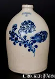 3 Gal. J. & E. NORTON / BENNINGTON, VT Stoneware Jug with Fine Slip-Trailed Floral Decoration by J. & E. Norton, circa 1855, Stoneware, sold Mar 2016