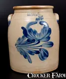Evan R. Jones, 4 Gal. EVAN R. JONES / PITTSTON, PA Stoneware Jar with Cobalt Floral Decoration, circa 1875, Stoneware