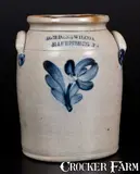 One-Gallon COWDEN & WILCOX. / HARRISBURG . PA Stoneware Jar w/ Cobalt Floral Decoration by Cowden & Wilcox, circa 1865, Stoneware, sold Mar 2016