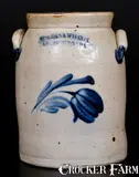COWDEN & WILCOX / HARRISBURG PA Stoneware Jar with Cobalt Floral Decoration by Cowden & Wilcox, circa 1865, Stoneware, sold Mar 2016