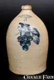 3 Gal. COWDEN & WILCOX / HARRISBURG, PA Stoneware Jug with Grapes Decoration by Cowden & Wilcox, circa 1865, Stoneware, sold Mar 2016
