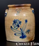 Evan R. Jones, 2 Gal. EVAN R. JONES / PITTSTON, PA Stoneware Jar with Slip-Trailed Floral Decoration, circa 1875, Stoneware