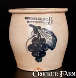 COWDEN & WILCOX / HARRISBURG. PA Stoneware Cream Jar w/ Cobalt Grapes Design by Cowden & Wilcox, circa 1865, Stoneware, sold Mar 2016