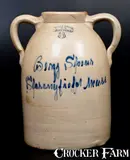 West Troy, Rare WEST TROY / NY / POTTERY Stoneware Open-Handled Jar w/ Springfield, MA Script Advertising, circa 1875, Stoneware