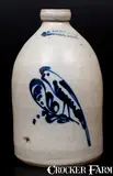 One-Gallon F. B. NORTON & CO. / WORCESTER, MASS. Stoneware Jug w/ Cobalt Parrot Decoration by F. B. Norton & Co, circa 1870, Stoneware, sold Mar 2016