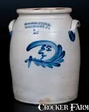COWDEN & WILCOX. / HARRISBURG. PA Two-Gallon Stoneware Jar w/ Man-in-the-Moon Decoration by Cowden & Wilcox, circa 1865, Stoneware, sold Mar 2016