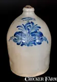 4 Gal. COWDEN & WILCOX / HARRISBURG, PA Stoneware Jug with Profuse Cobalt Floral Decoration by Cowden & Wilcox, circa 1865, Stoneware, sold Mar 2016