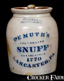 F.H. Cowden, F.H. COWDEN / HARRISBURG, DEMUTH'S SNUFF (Lancaster) Cobalt-Stenciled Stoneware Jar, circa 1880, Stoneware