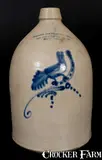Greenwich St, Unusual GREENWICH ST. / NEW YORK Advertising Stoneware Jug w/ Bird Decoration, circa 1880, Stoneware
