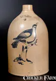 Fulper Bros, 4 Gal. FULPER BROS. / FLEMINGTON, N.J. Stoneware Jug with Fine Bird-on-Stump Decoration, circa 1880, Stoneware